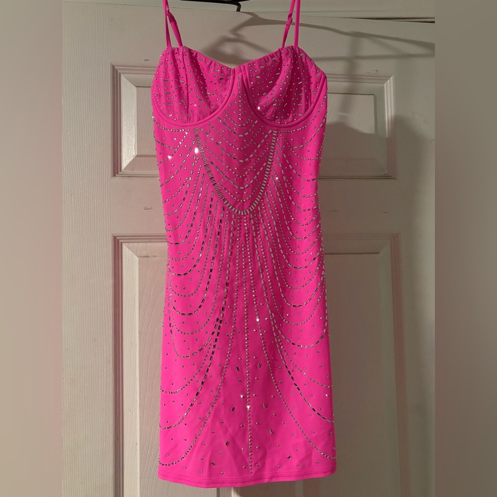 Hot & Delicious Vibrant Pink Dress with Silver Accents
